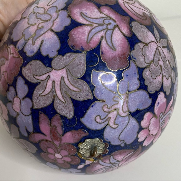 EUC Vtg Cloisonne Floral Ball Purple Blue Pink Gold Christmas Collectible - Picture 6 of 8